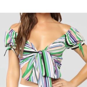 Vibrant Striped Off-Shoulder Crop Top